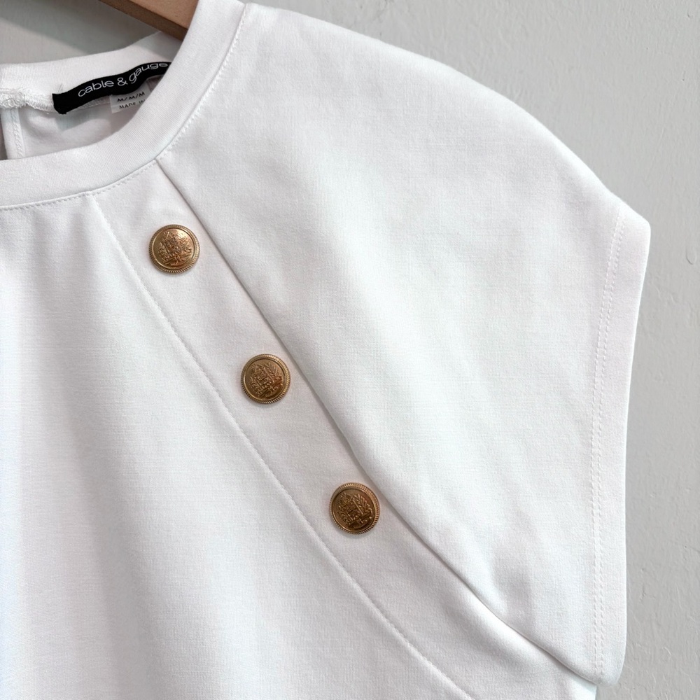 Cable & Gauge Short Sleeve Button Shoulder Ponte Knit Top - Picture 5 of 10